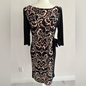 Sheath Baroque Print Pink and Black Dress with Side Tie